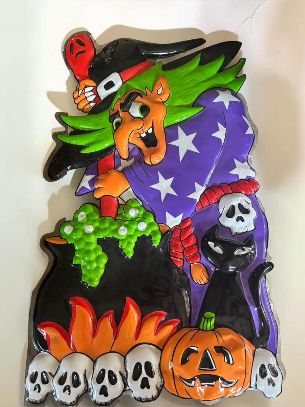 Vintage Danson Halloween Witch Cauldron 34" Wall Decor Skull Pumpkin